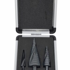 AW WIERTŁO STOPNIOWE SPIRALNE KPL. 3szt./ 4-12 4-20 4-32mm/ AICrN/ CZARNE/ ETUI PLASTIK.