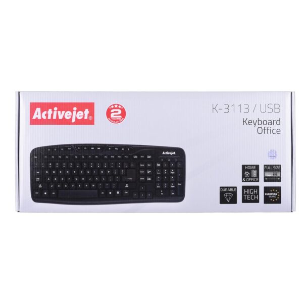 Activejet Klawiatura przewodowa membranowa K-3113 (USB 2.0; (US); kolor czarny) 432 x 174 x 24 mm