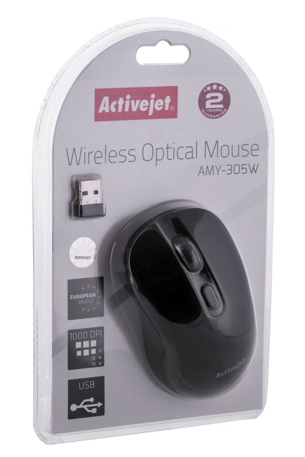 Activejet Mysz bezprzewodowa USB AMY-305W, zasilanie baterią 1x 1,5V AA