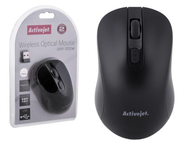 Activejet Mysz bezprzewodowa USB AMY-305W, zasilanie baterią 1x 1,5V AA