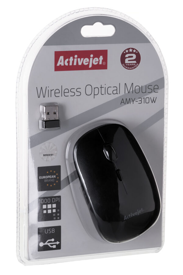 Activejet mysz bezprzewodowa USB AMY-310W, zasilanie baterią 1x 1,5V AA