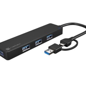 Hub USB Natec Mayfly 4xUSB 3.0 czarny USB-C + Adapter USB-A