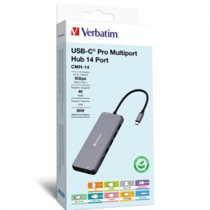 Hub USB Verbatim Multi Port CMH-14: 1x USB-C PD, 3xUSB-A 3.0, 1xUSB-C 3.0, 2xUSB-A 2.0, 2xHDMI, VGA, RJ-45, SD/microSD, audio