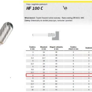 K.FREZ Z WĘG.SPIEKA.HF 100 C /6mm/694 WALEC-KULA FI=6,0x18mm,TRZ.6mm,TYP WRC