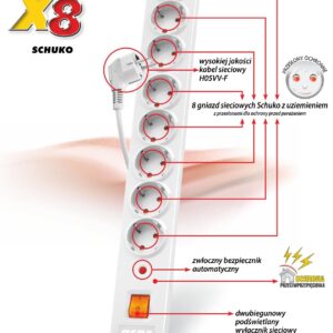 Listwa przeciwprzepięciowa Acar X8 Schuko 3,0m biała