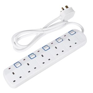 Listwa zasilająca Maclean MCE205 przedłużacz 5 gniazd, z włącznikami, wersja UK, 250VAC/10A, 1,5m, biała