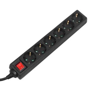 Listwa zasilająca przedłużacz Maclean MCE189G 6 gniazd z wyłącznikiem czarna 1,4m 3500W niemiecki