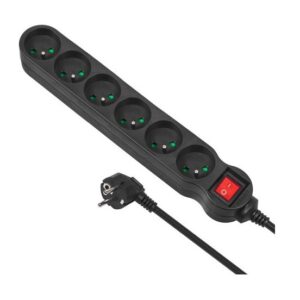 Listwa zasilająca przedłużacz Maclean MCE225 6 gniazd z wyłącznikiem zabezpieczenie przepięciowe czarna 1,5m 2300W