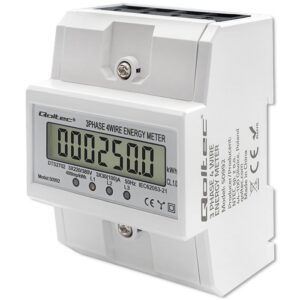 Miernik zużycia enrgii Qoltec na szynę DIN | Trójfazowy elektroniczny licznik | 400V | 100A | LCD | 4P