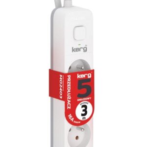 Przedłużacz KERG z wyłącznikiem M02403 5-gniazdowy ,3m 3×1,5mm2 H05VV-F 16A/250V biały