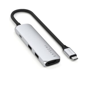 Satechi 4-w-1 USB-C Slim Multiport Adapter 4K - aluminiowy adapter do urządzeń mobilnych USB-C (USB-C, 4K HDMI, 2x USB-A) (silver)