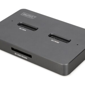 Stacja dokująca DIGITUS USB-C 3.2 Gen2 dla dysków SSD M.2 Duo NVMe oraz SATA (max. 2x 4 TB) z czytnikiem kart SD-Express 7.1 (max. 2 TB), czarna