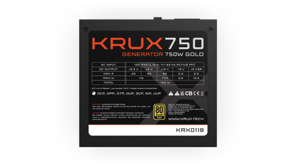 Zasilacz KRUX Generator 80Plus GOLD 750W ATX Modularny