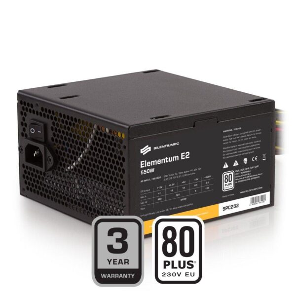 Zasilacz SilentiumPC Elementum E2 550W ATX 120mm 80+ Spraw >88% bulk