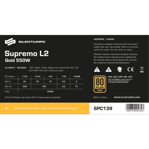 Zasilacz SilentiumPC Supremo L2 550W 80 Plus Gold (SPC139)