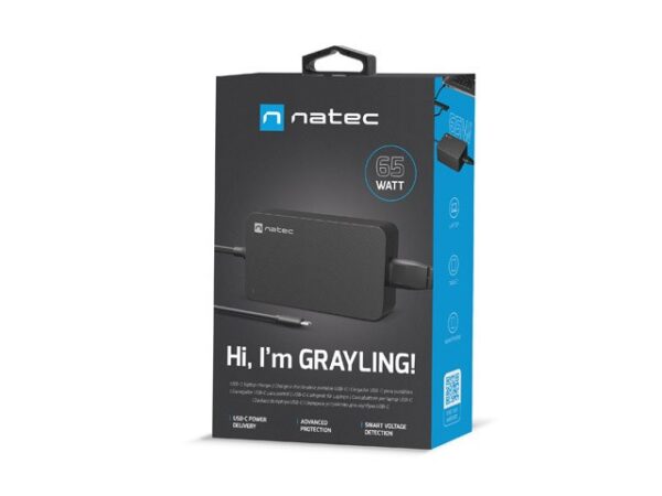 Zasilacz sieciowy uniwersalny Natec Grayling USB-C 65W do laptopów, tabletów, telefonów